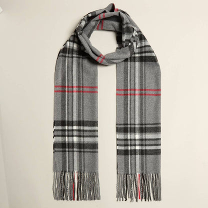 Plaid Herringbone Lightweight Cashmere Feel Scarf - Grey