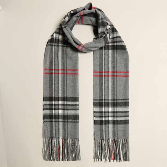 Plaid Herringbone Lightweight Cashmere Feel Scarf - Grey