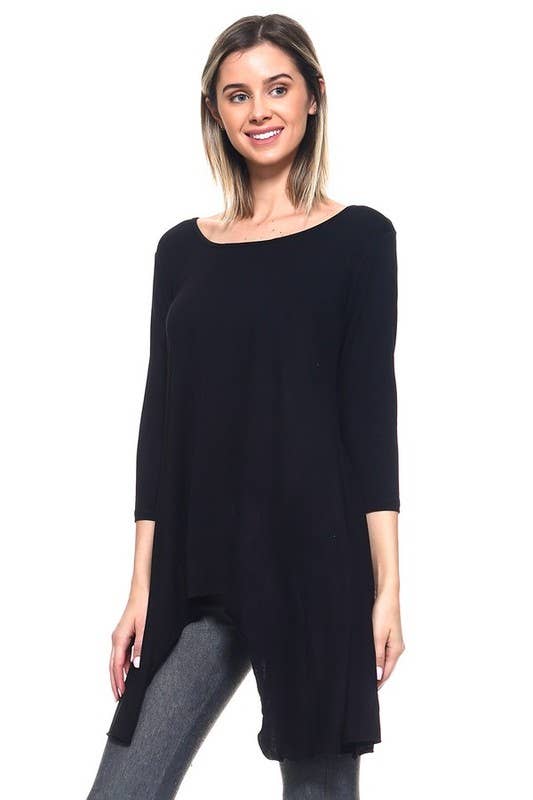 Asymmetrical Hemline Tunic Top - Black
