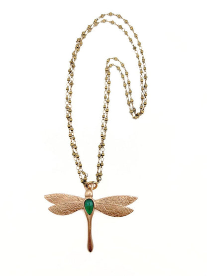 Bronze Dragonfly Necklace with Garnet