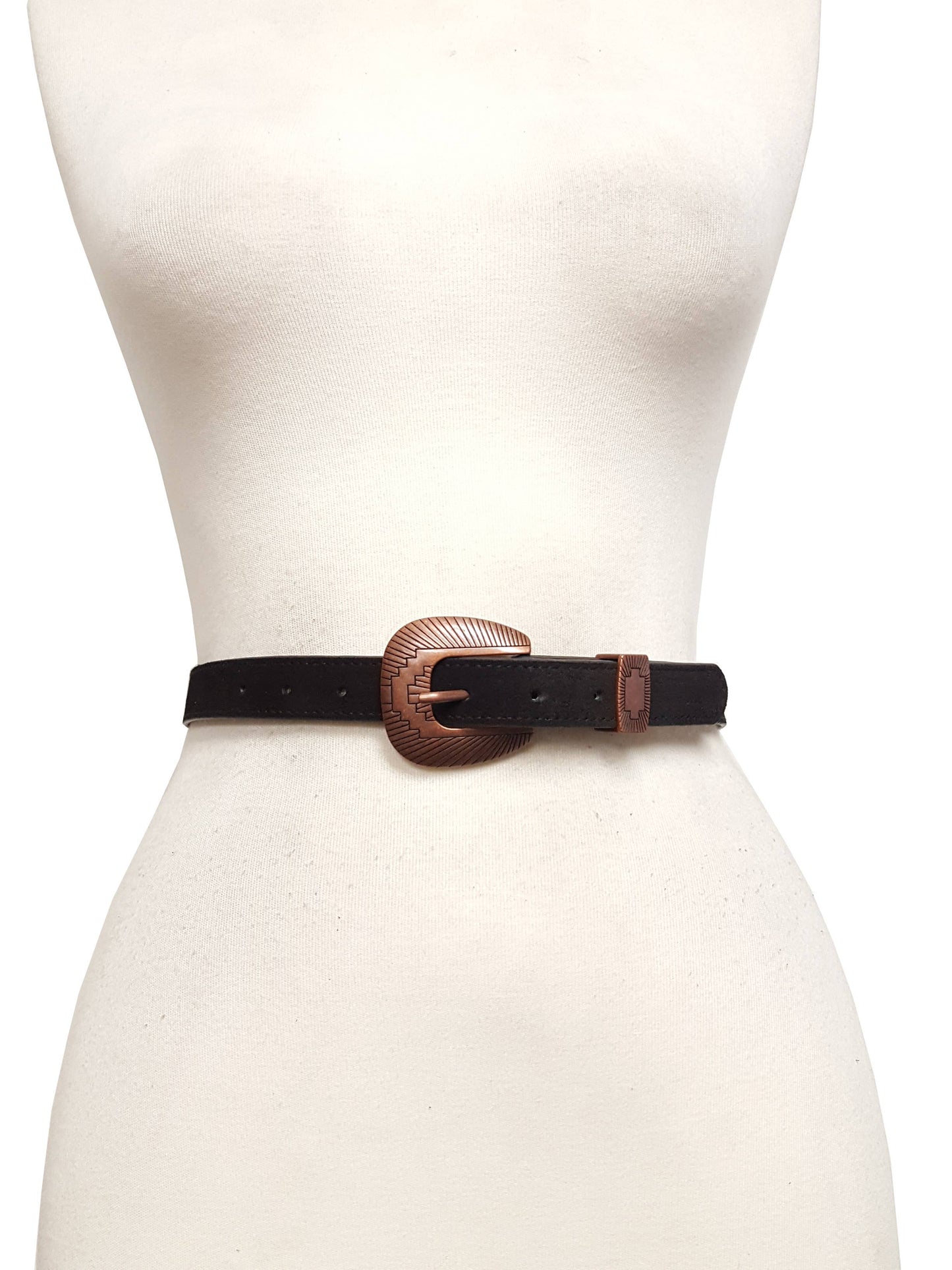 Genuine Suede Belt with Copper Buckle set - Black