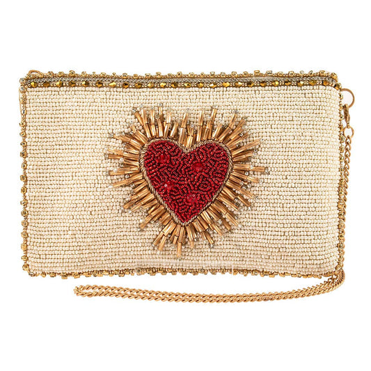 Heart Burst Beaded Crossbody Phone Bag