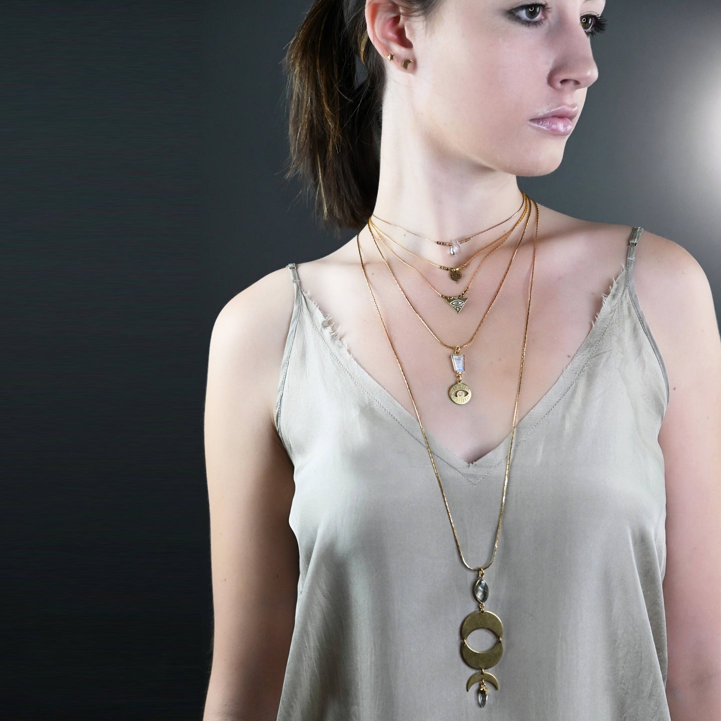 Eye & Semi Precious Moonstone Necklace