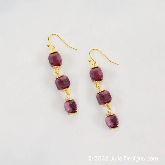 Arlene Earring featuring Faceted Gemstone Cubes - Cherry