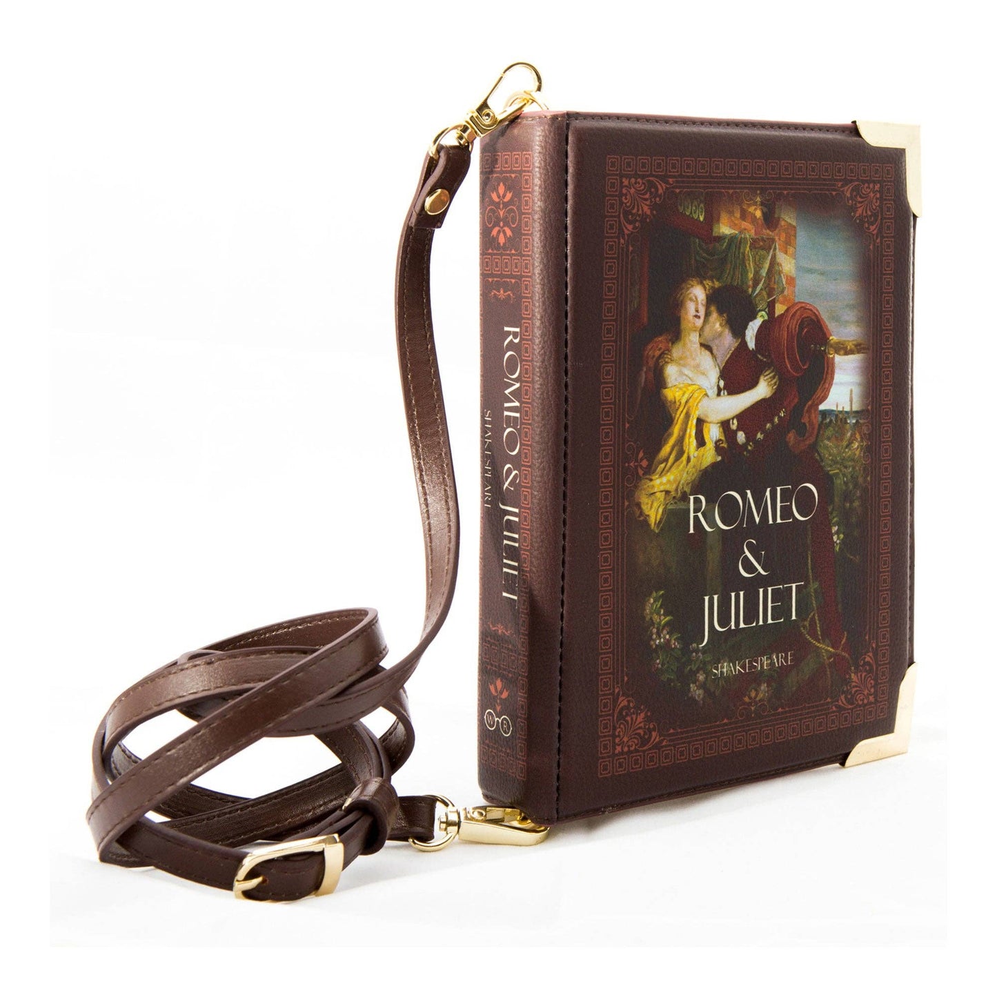 Romeo and Juliet Kiss Brown Book Crossbody Vegan Handbag - Small
