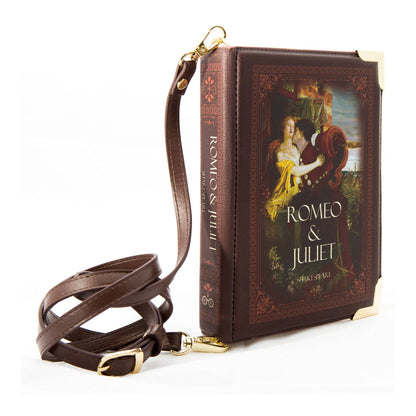 Romeo and Juliet Kiss Brown Book Crossbody Vegan Handbag - Small