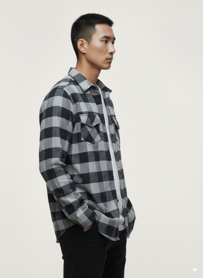 Men's Flannel Buffalo Plaid Shirt - Gray