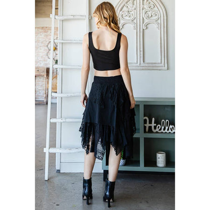 Multi Lace Mixed Mid Skirt - Black