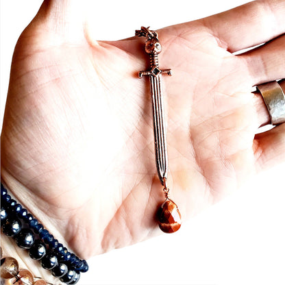Double Edged Sword Necklace - Antique Copper