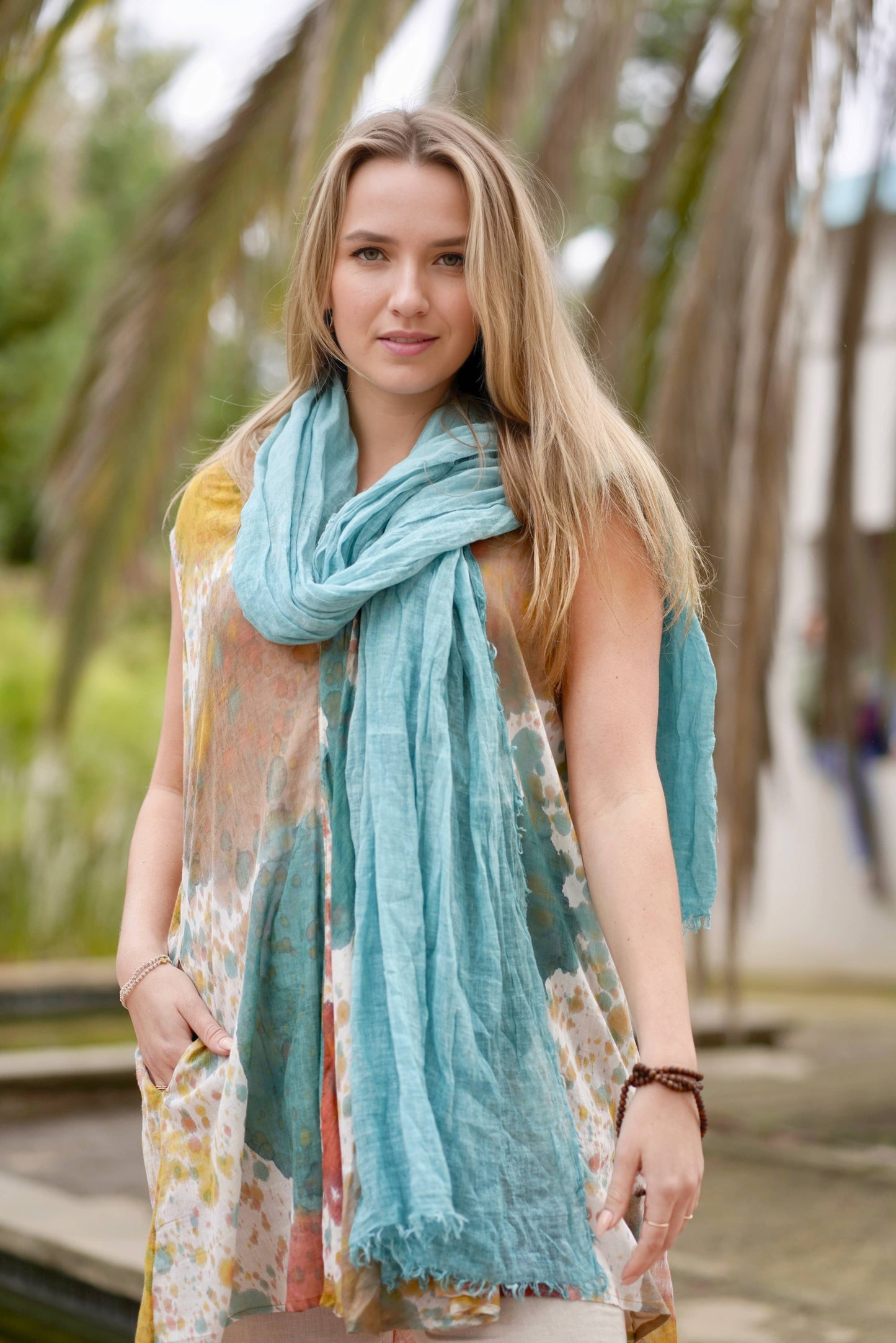 Stone Washed Cotton Scarf - Turquoise