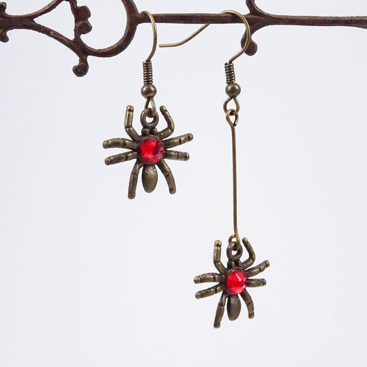 Asymmetrical Spider Earrings - Halloween Black Widow Dangles