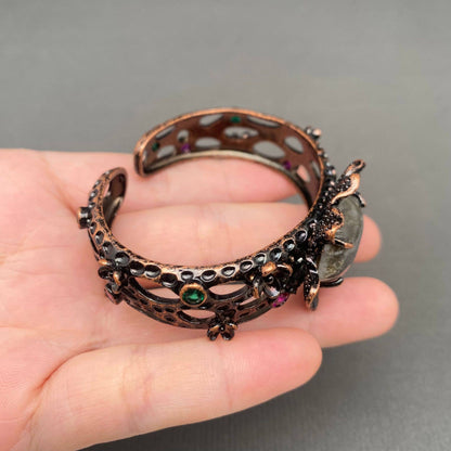 Vintage Natural Stone Anemousite Inlaid Bronze Cuff - CS