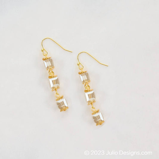 Arlene Earring featuring Faceted Gemstone Cubes - Champagne
