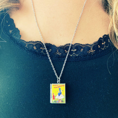 Book Locket Alice In Wonderland - Yellow with Caterpillar - Stainless Steel