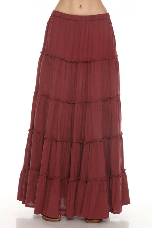 Five Layer Tiered Maxi Skirt - Maroon