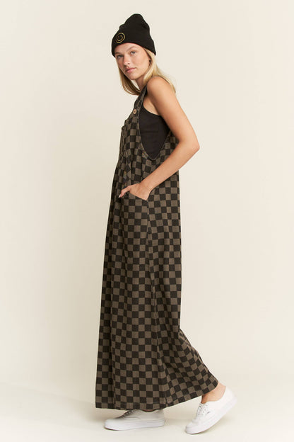 Curve Wide-Leg Overalls - Charcoal/Black Checker