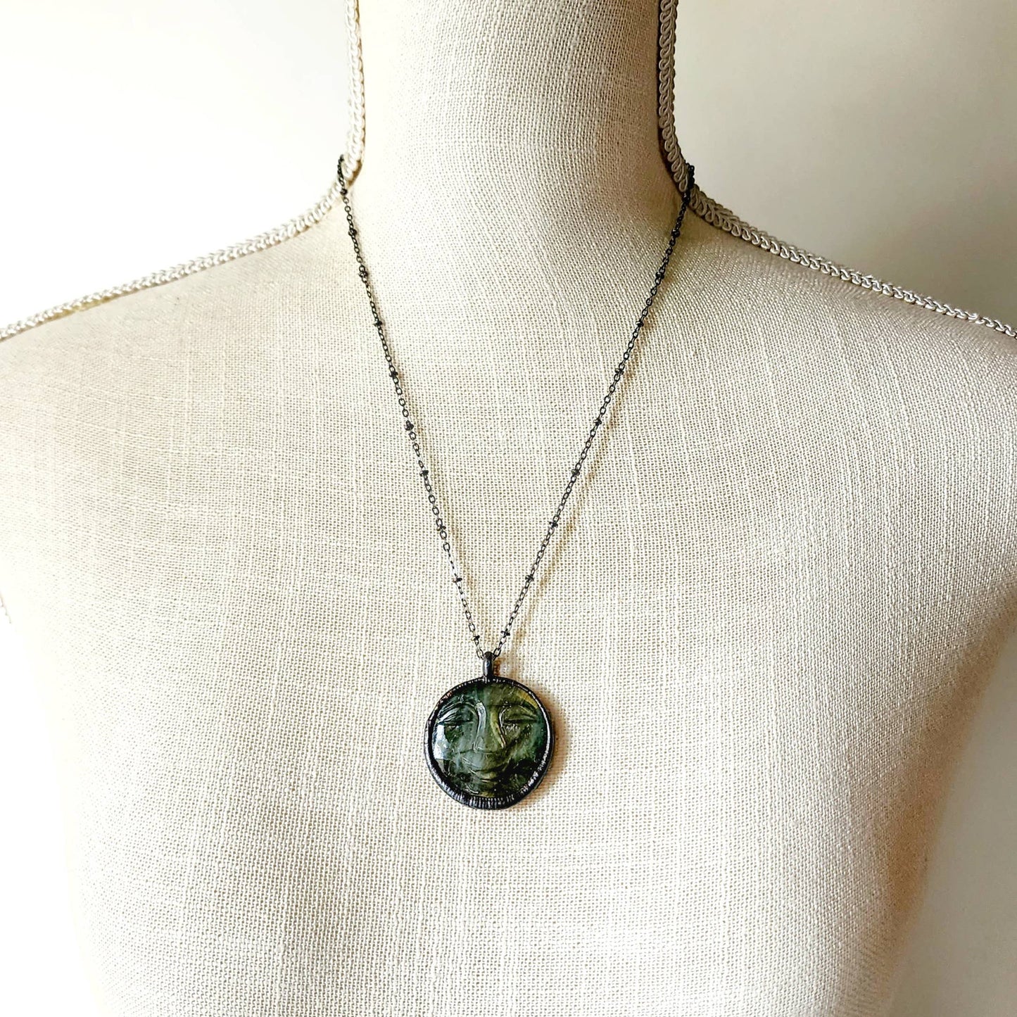 Whimsical Labradorite Full Moon Necklace XL - D.
