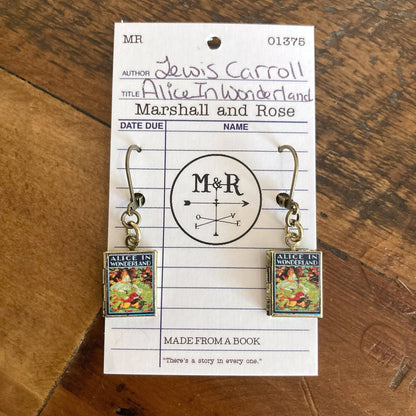 Earrings Book Locket Alice In Wonderland - Rabbit Running