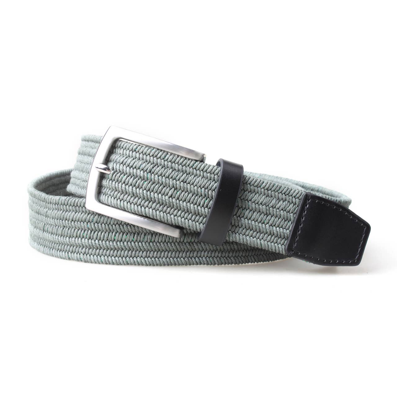 Men's Solid 3.5CM Woven Fabric Stretch Belt w/ Leather Trims - Seamoss