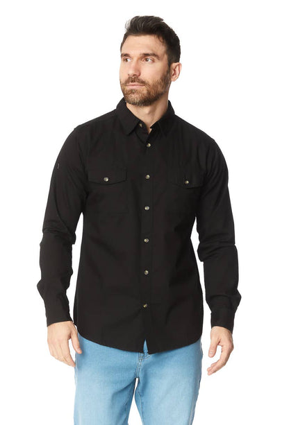 Men's Twill Cotton Canvas Shirt - Black