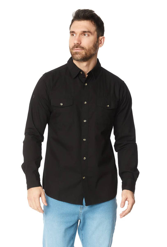 Men's Twill Cotton Canvas Shirt - Black