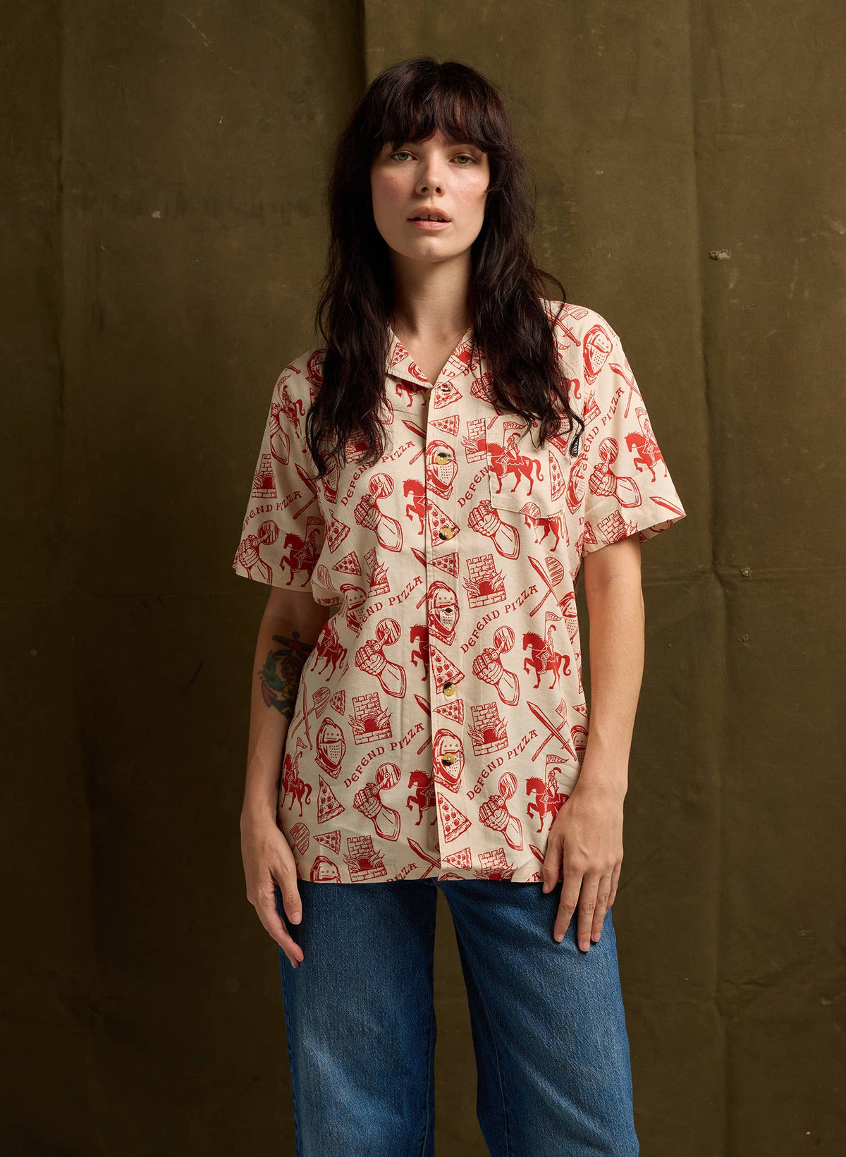 Defend Pizza Button Up
