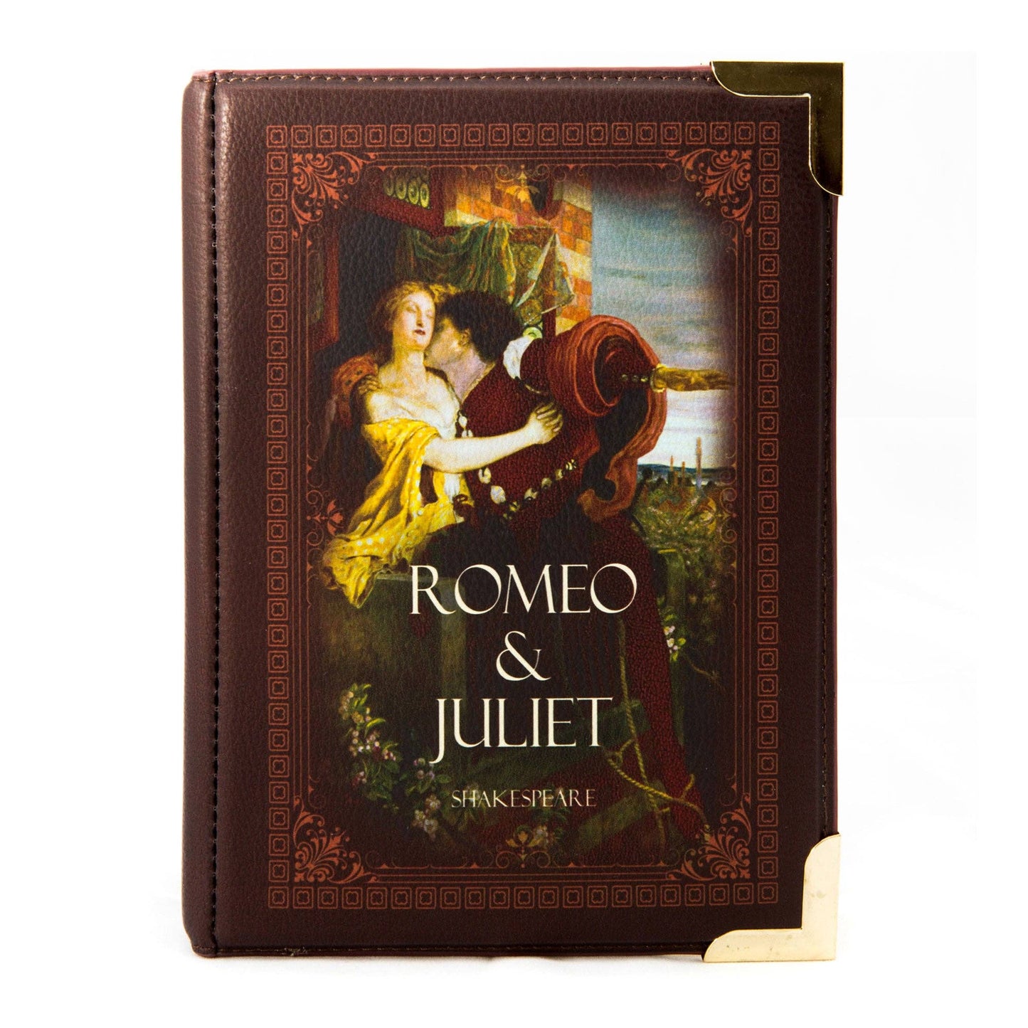 Romeo and Juliet Kiss Brown Book Crossbody Vegan Handbag - Small