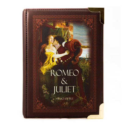 Romeo and Juliet Kiss Brown Book Crossbody Vegan Handbag - Small