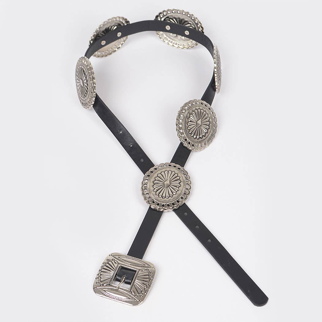 Faux Leather Western Style Women's Belt - Black