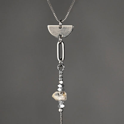 Herkimer Diamond and Hematite Beads Tri Necklace