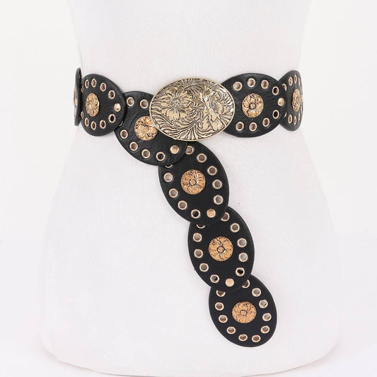 Oval Linked Statement Belt - Black/Gold