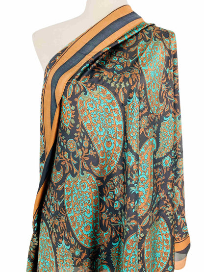 Silk-Feeling Green-Mocha Paisley Scarf