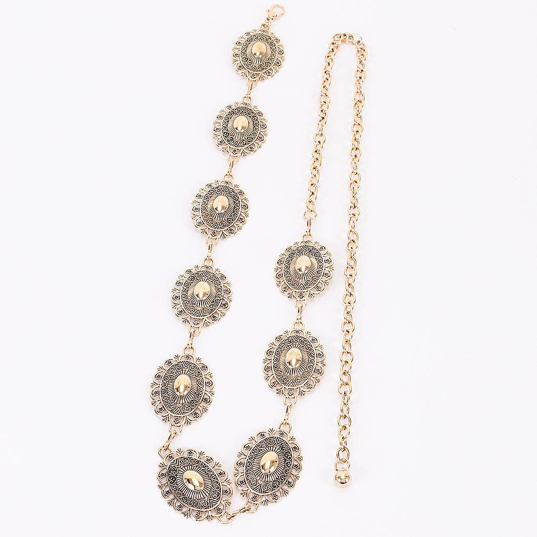 Lace Pattern Medallion Chain Belt - ATG
