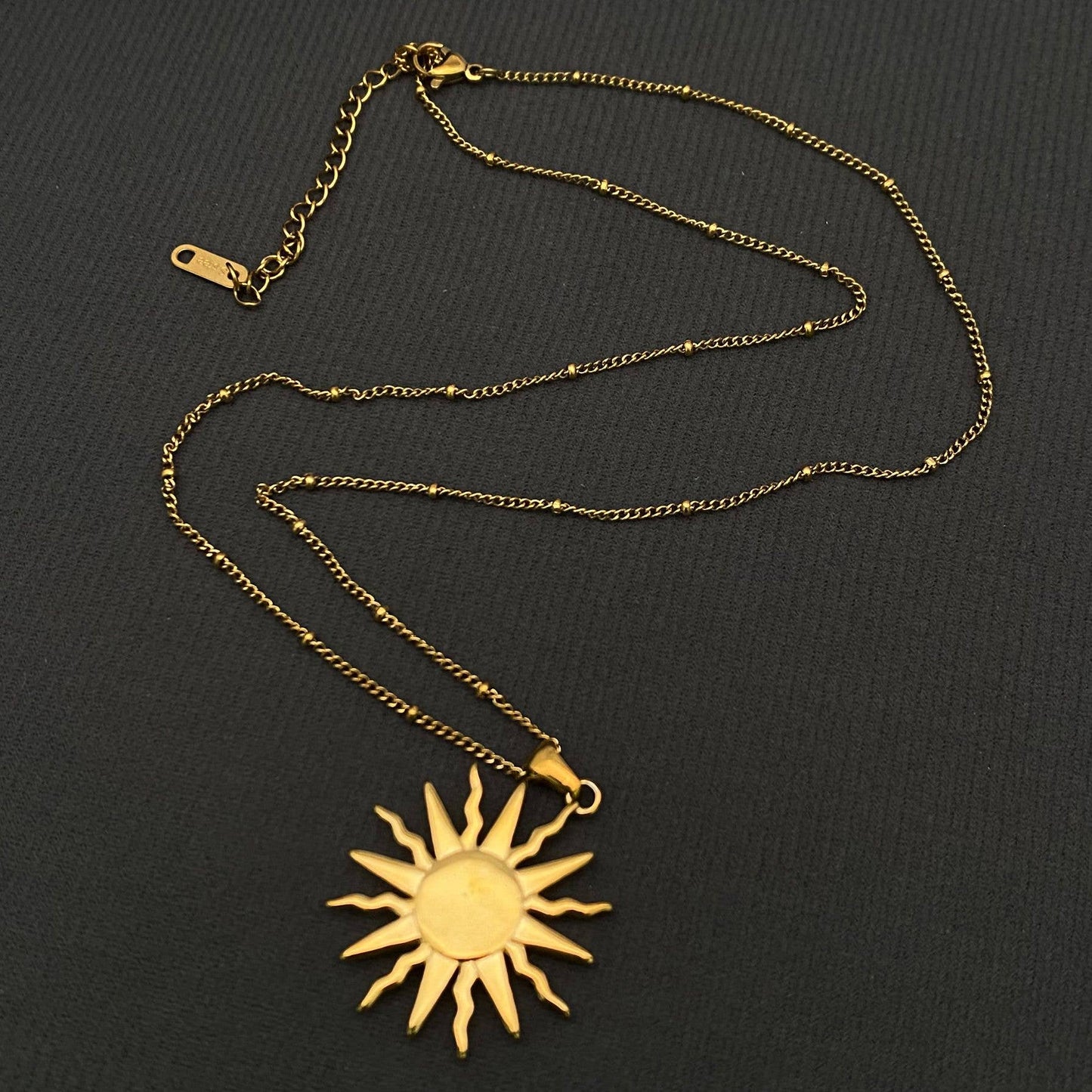 CZ Sun Pendant 18K Golden Stainless Steel Necklace - FGS/MS