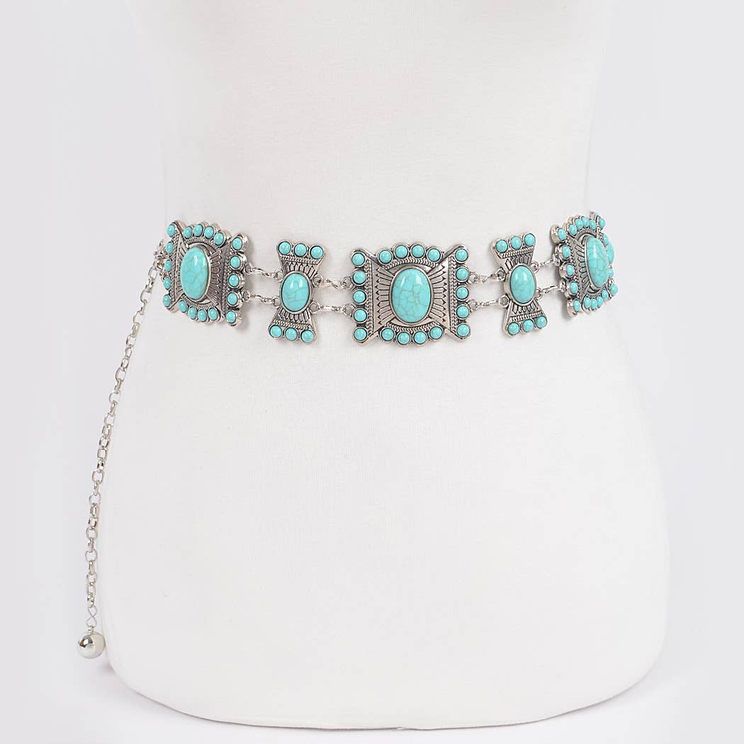 Turquoise Multi Metal Chain Belt  - ATS
