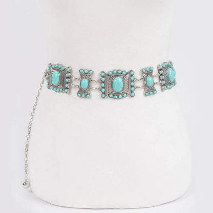 Turquoise Multi Metal Chain Belt  - ATS