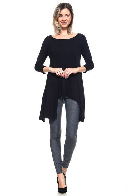 Asymmetrical Hemline Tunic Top - Black