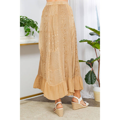 Gypsy Rhapsody Skirt with Aari Embroidery - Camel