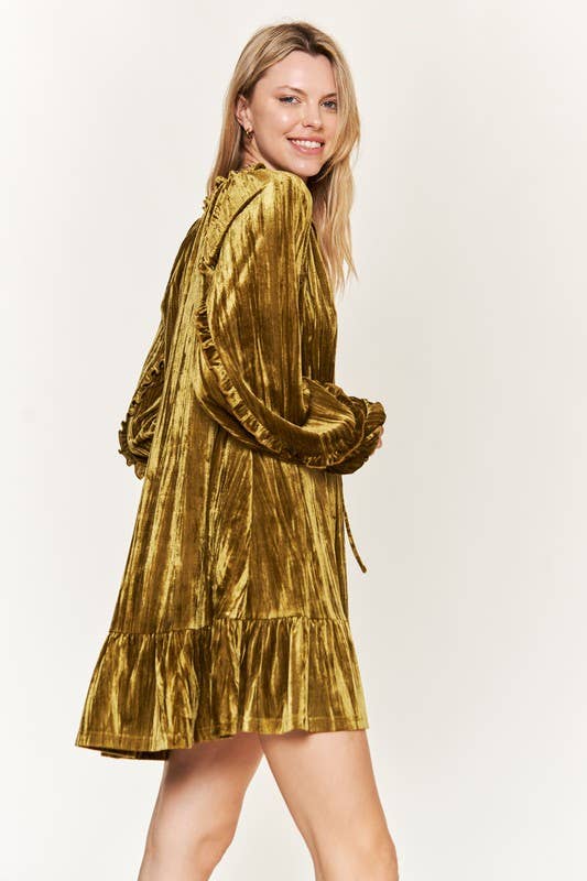 PLUS Crushed Velvet Mini Dress - Olive