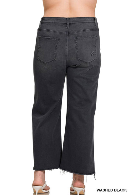 Plus High Rise Washed Black Cropped Jean Pants - WASHED BLACK