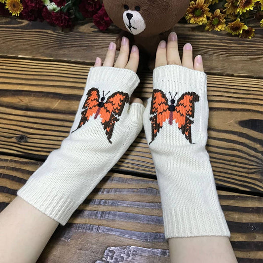 Orange Butterfly Fingerless Gloves