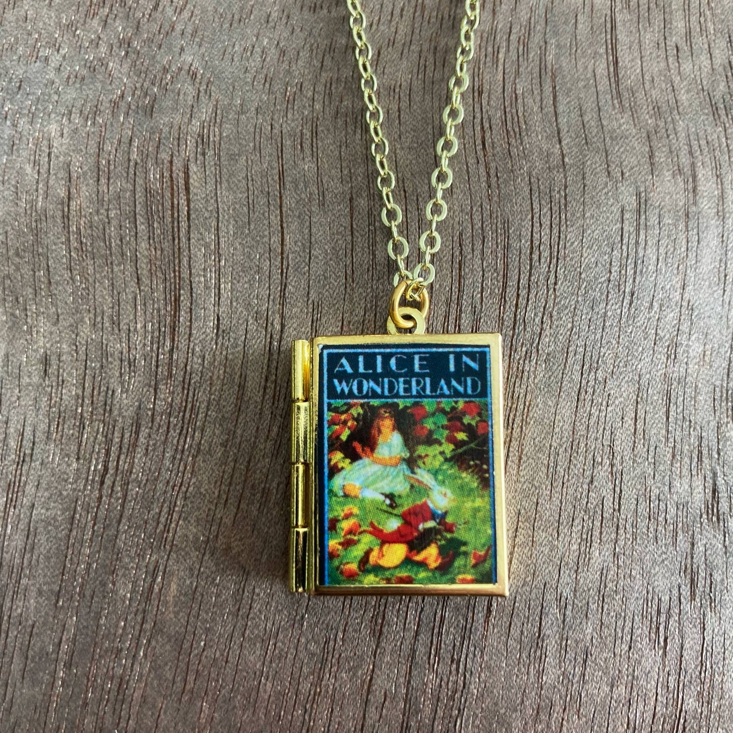 Book Locket Alice In Wonderland - Rabbit Running Late - Brass