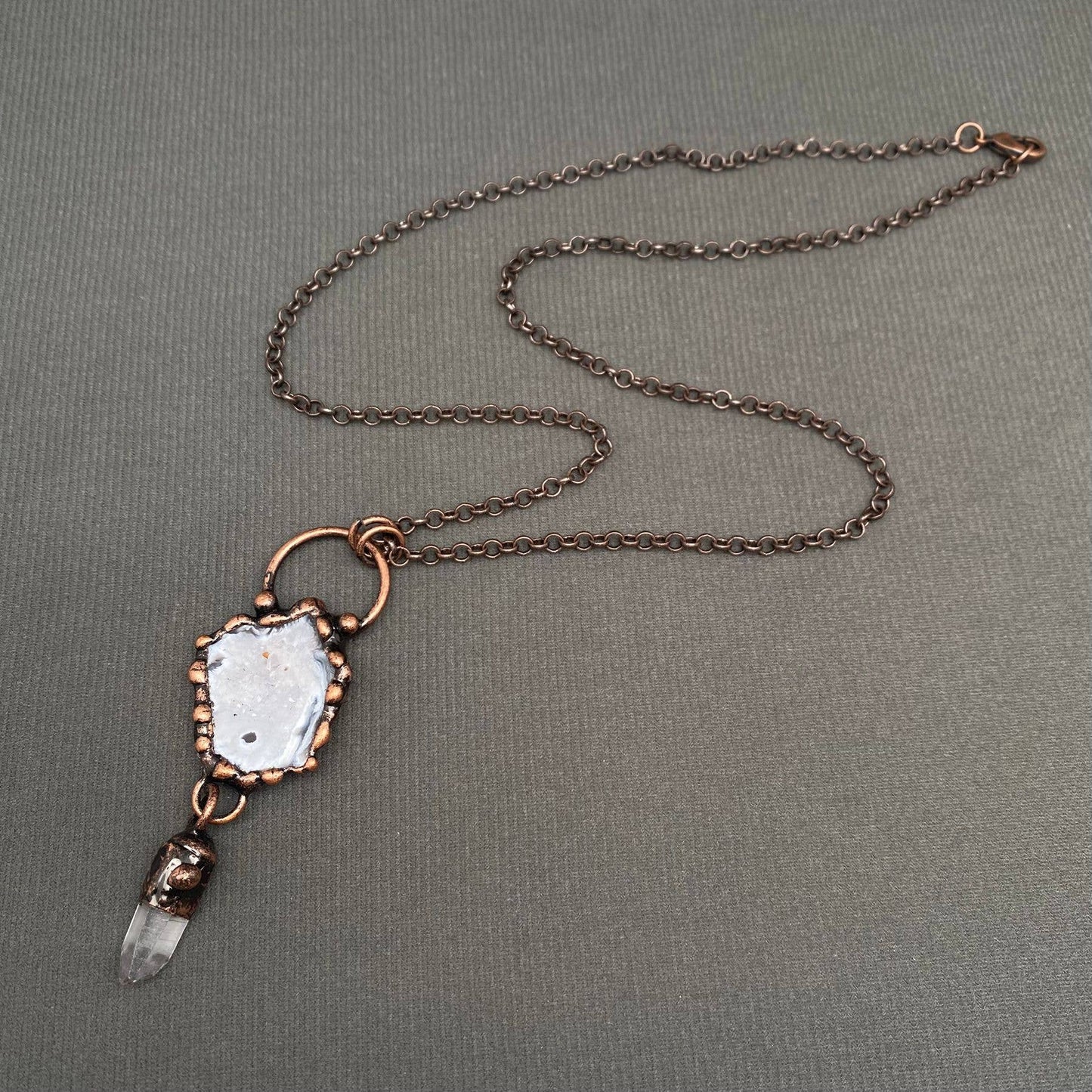 Vintage Onyx & White Crystal Bronze Necklace - CS