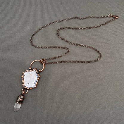 Vintage Onyx & White Crystal Bronze Necklace - CS