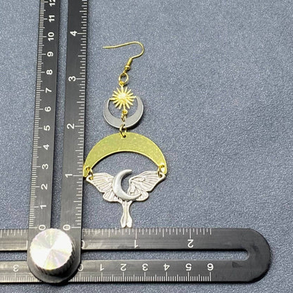 Two-tone Star Moon Moth Dangle Earrings