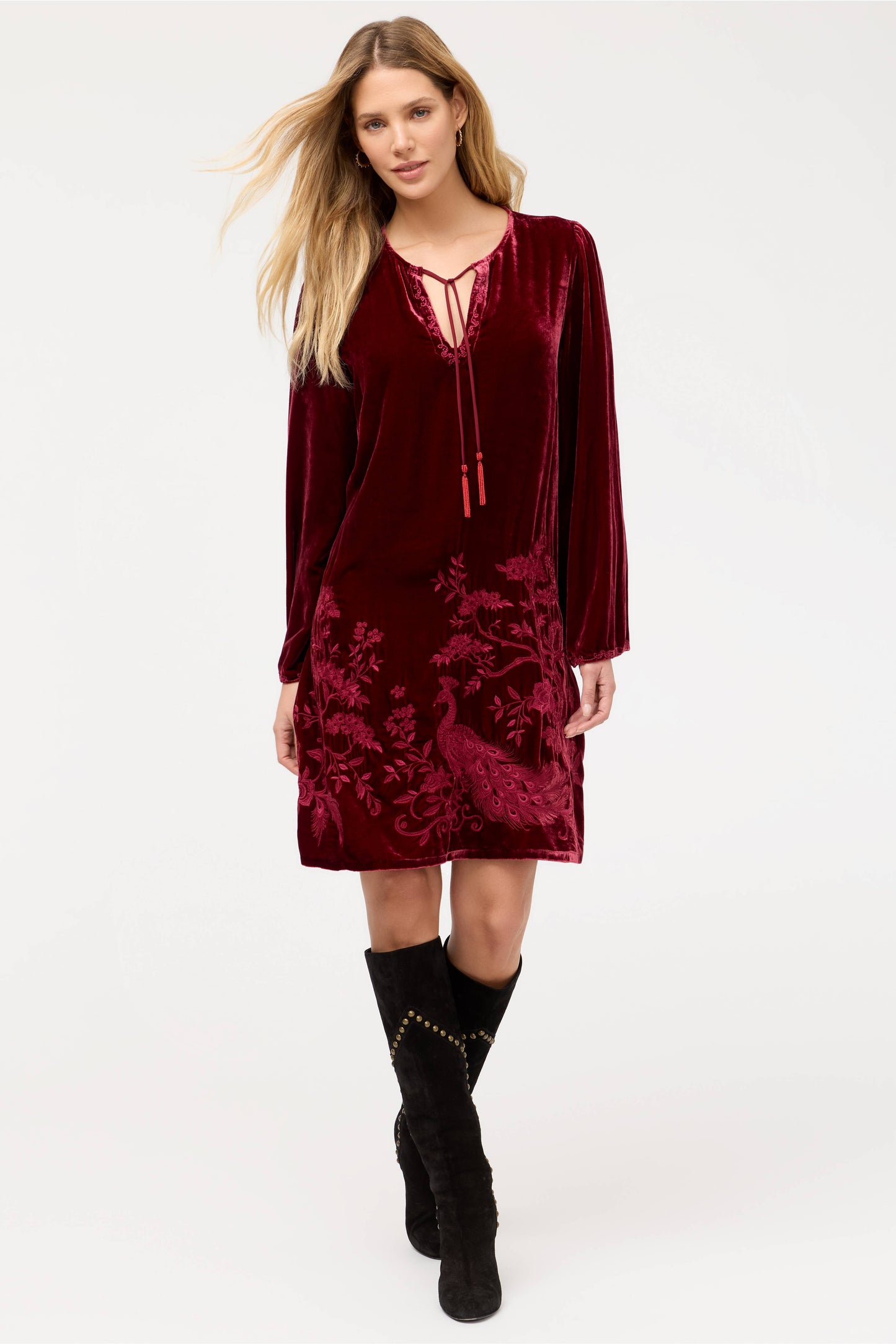 Kimono Sleeve Relaxed Dress - Molly - Cran-Ruby Red