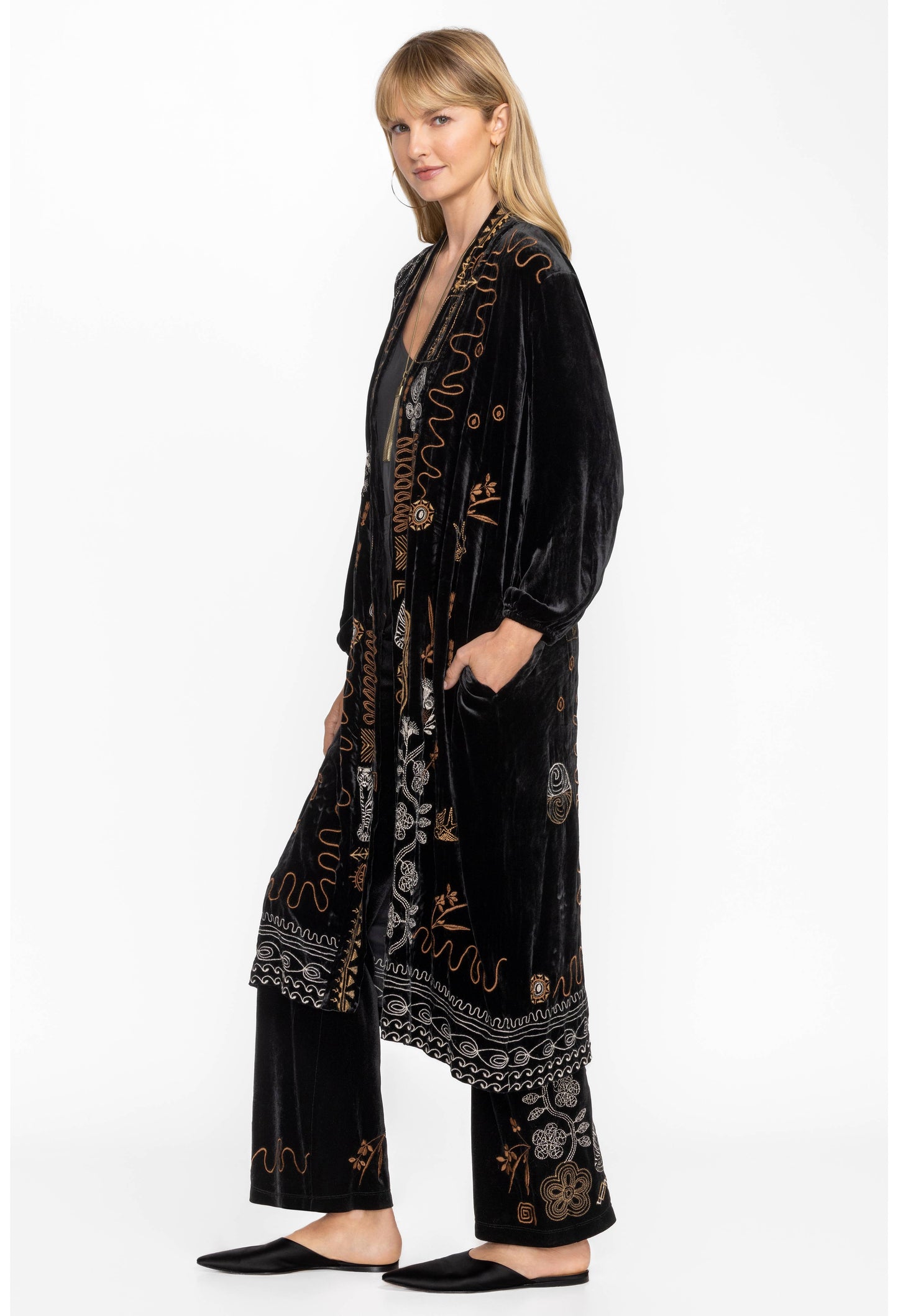 Velvet Bishop Sleeve Kimono Coat - Jenai