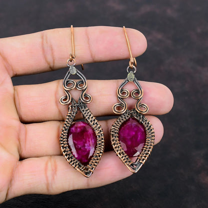Faceted Kashmir Ruby and Copper Earrings