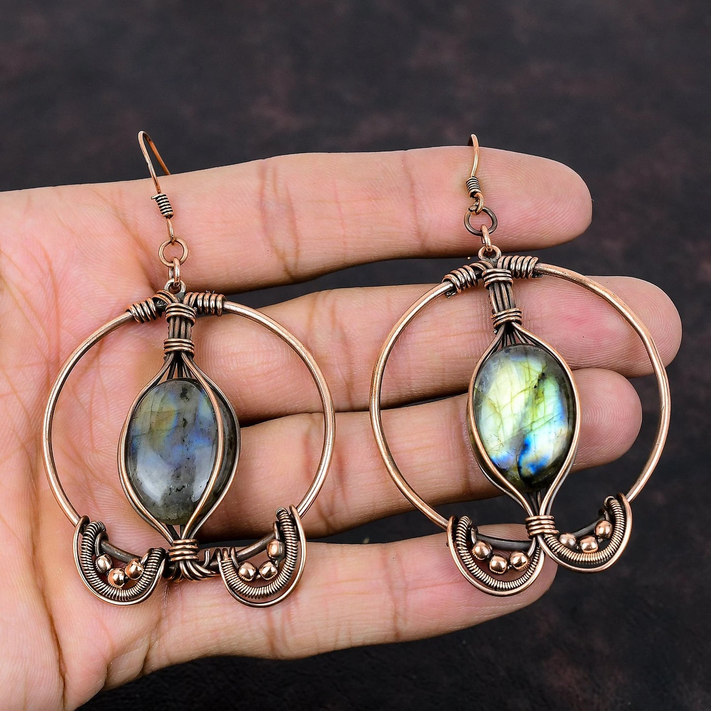 Labradorite and Copper Wired Earrings
