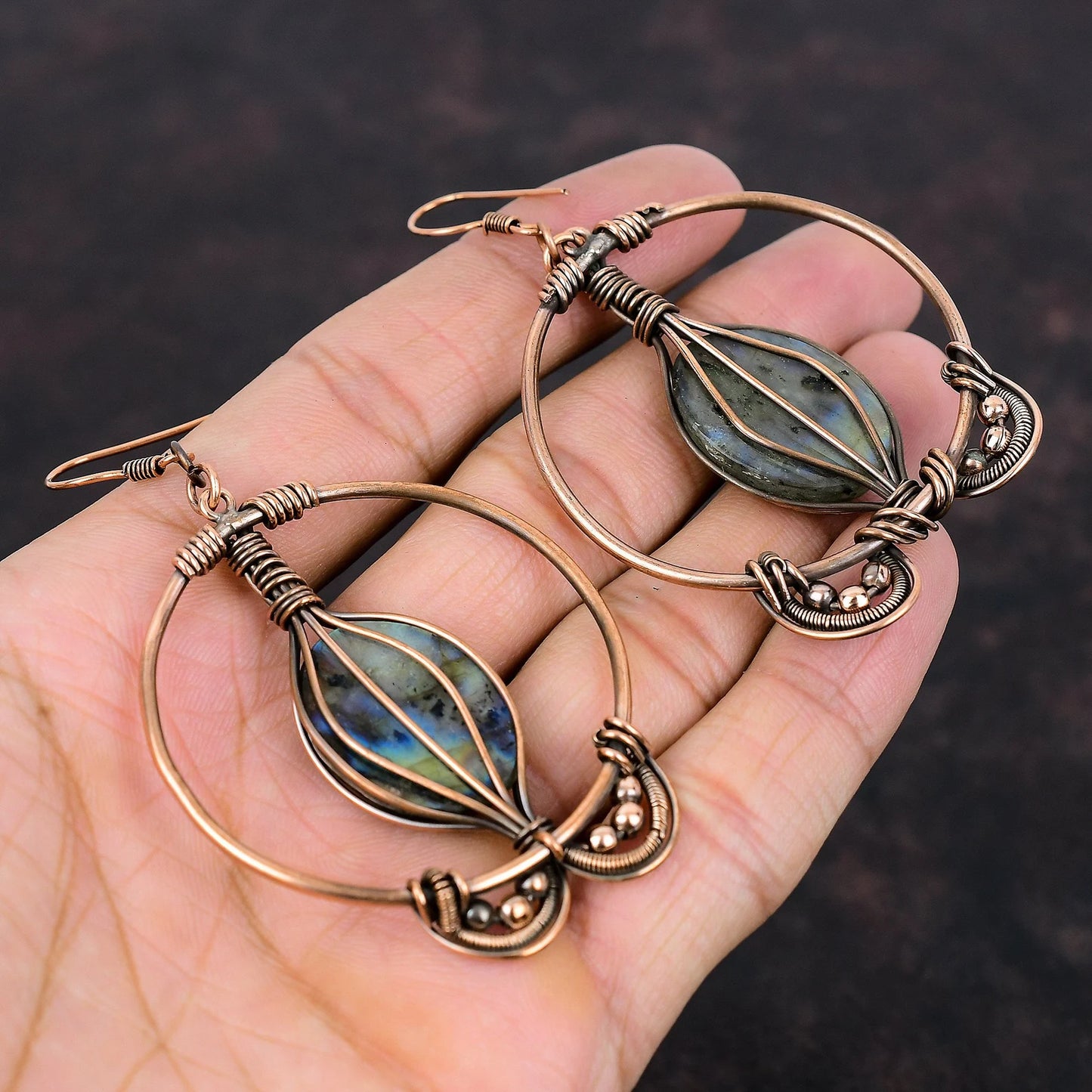 Labradorite and Copper Wired Earrings